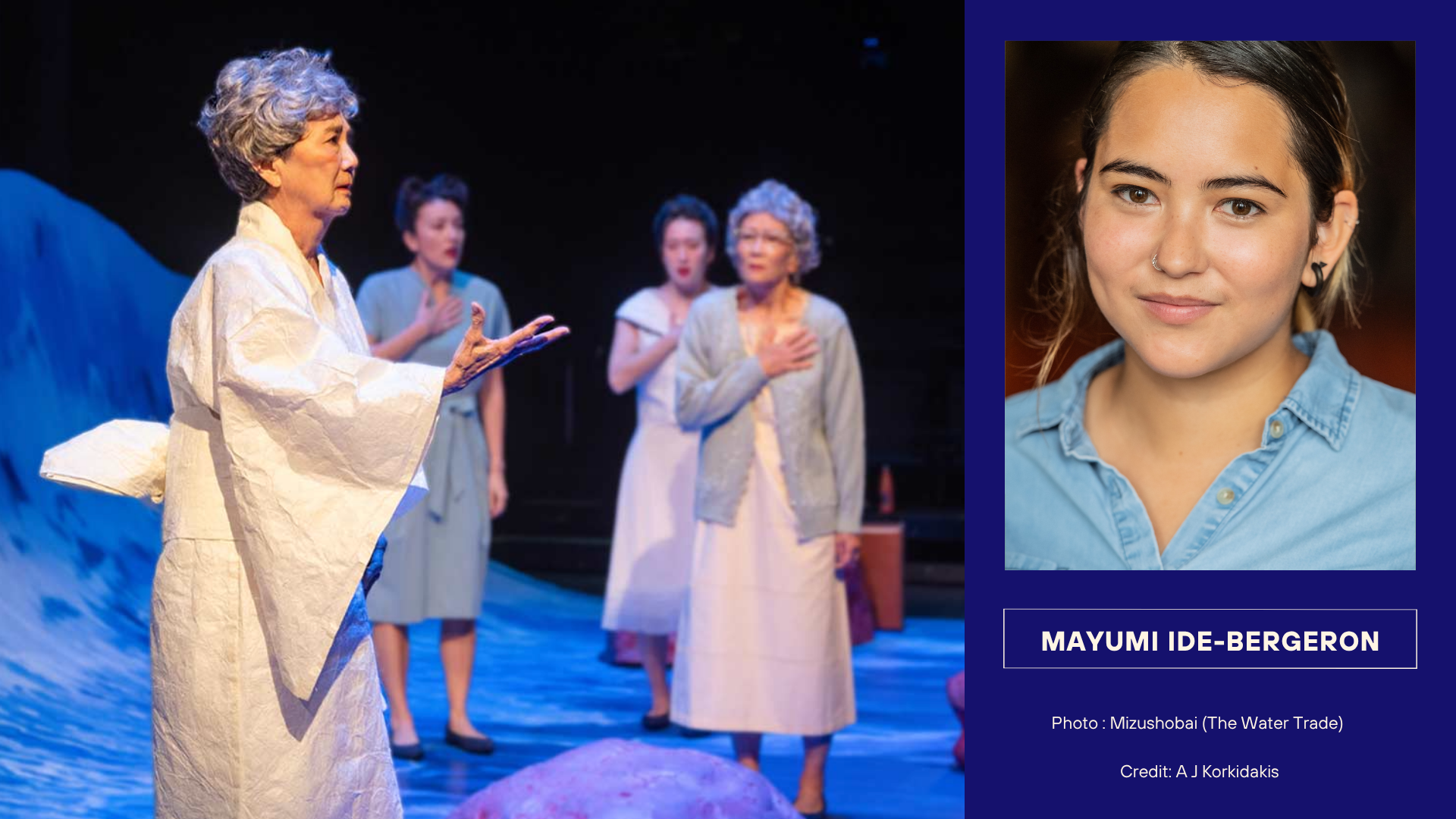 Mayumi Ide-Bergeron and cast in Mizushobai (The Water Trade), with headshot. Costume design by Mayumi Ide-Bergeron. Photo by A J Korkidakis.