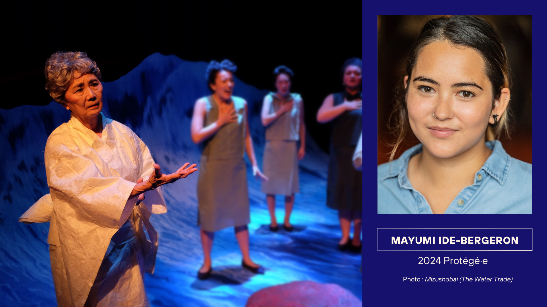 Mayumi Ide-Bergeron and cast in Mizushobai (The Water Trade), with headshot. Costume design by Mayumi Ide-Bergeron. Photo by A J Korkidakis.